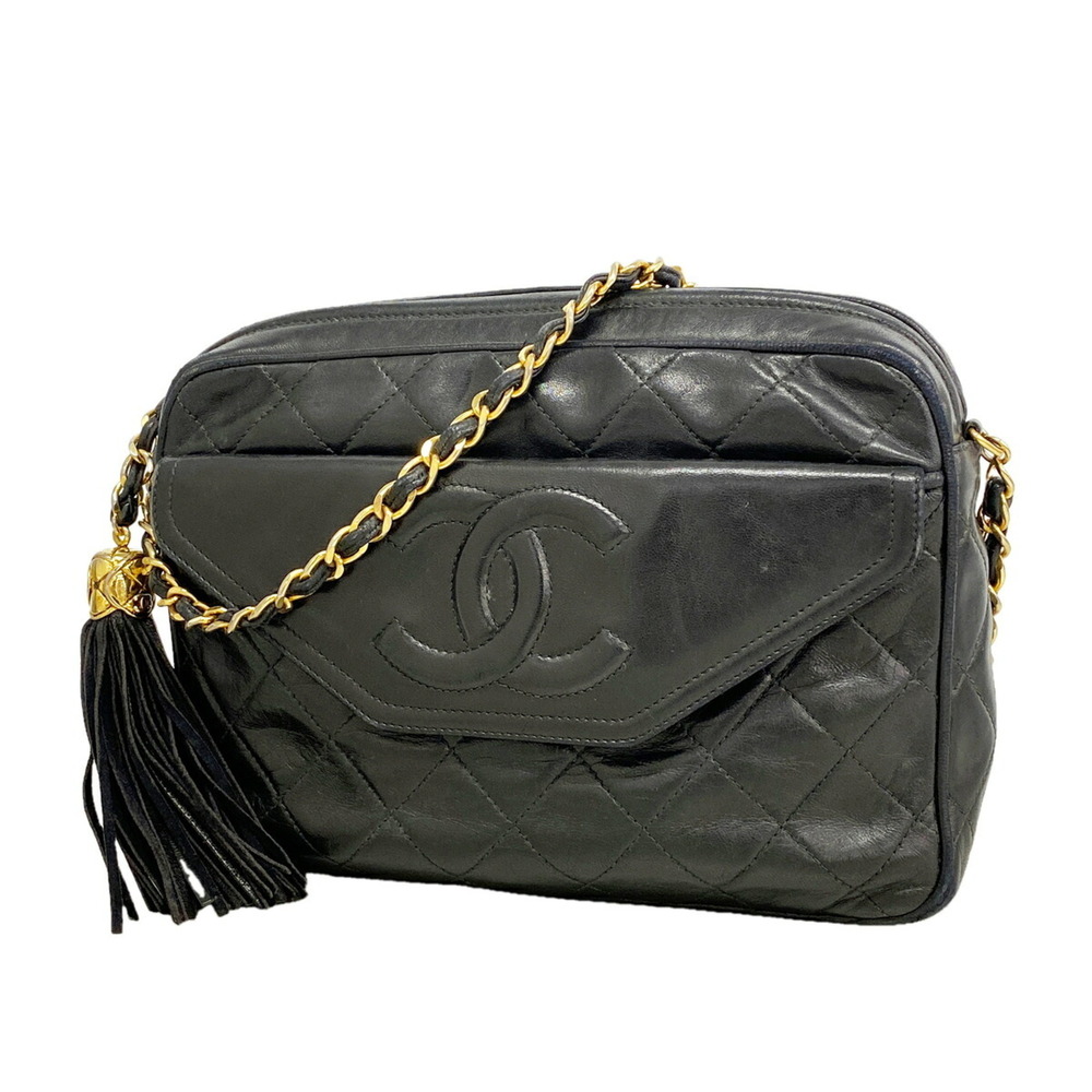 CHANEL Black Lambskin Leather Shoulder Bag